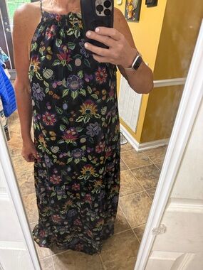 World Market- Black Floral Halter Maxi Dress - Multicolor